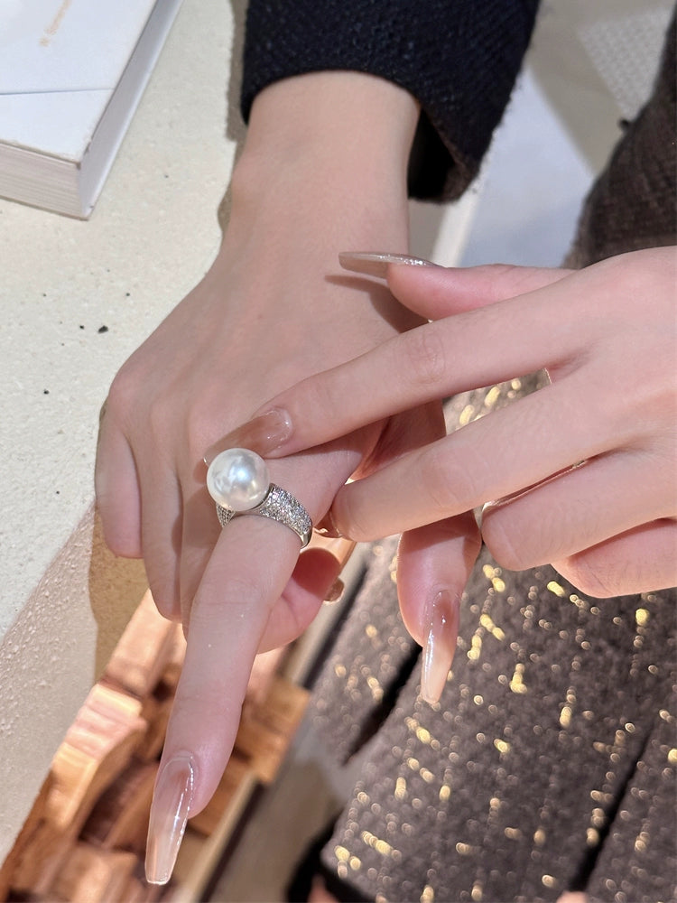 Fashion Minimalist Single Zircon Micro-Inlaid Retro Large Pearl