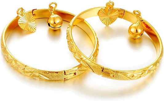 Ethlyn Christmas Gifts for baby 18K Gold plated Mini Size Baby Bangles Bracelet for infants girls boys Stars Bells Heart Jewelry (2pcs/lot) - Numba1Diva