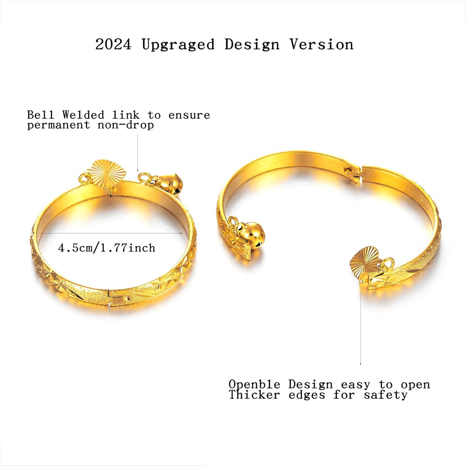 Ethlyn Christmas Gifts for baby 18K Gold plated Mini Size Baby Bangles Bracelet for infants girls boys Stars Bells Heart Jewelry (2pcs/lot) - Numba1Diva