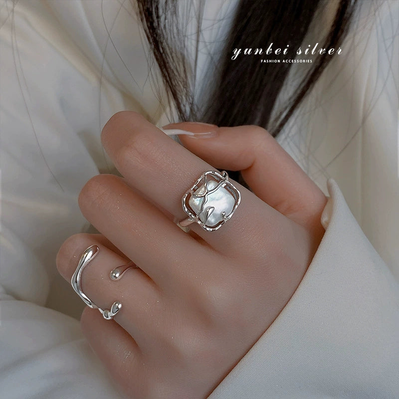Women's Special-Interest Design Water Drop Graceful Personality Pearl Ring